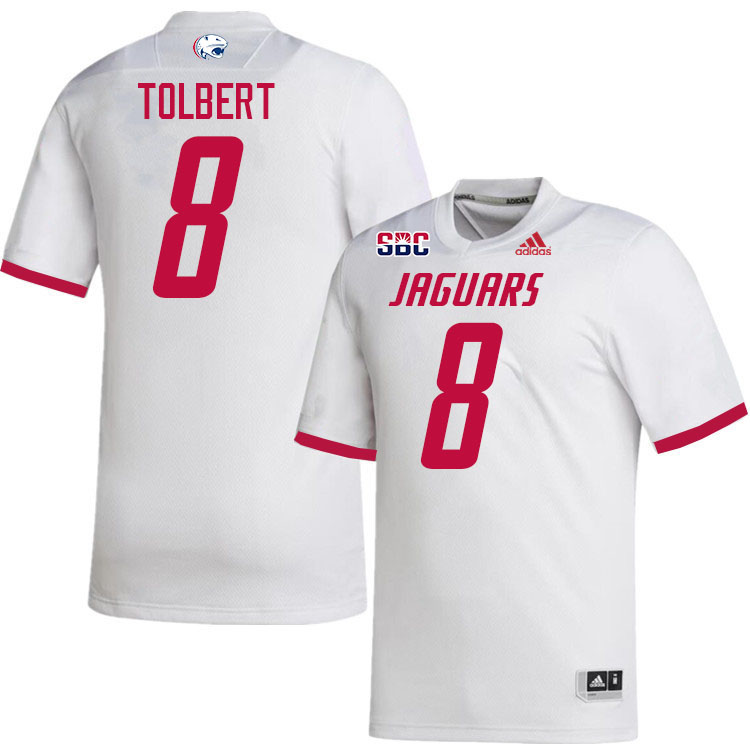 #8 Jalen Tolbert South Alabama Jaguars Jerseys,College Football Uniforms,Apparels Stitched-White